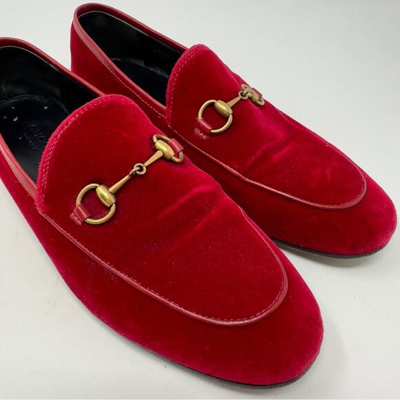 Gucci Red Velvet Horsebit Jordaan Loafers Size 38 - Picture 2 of 15